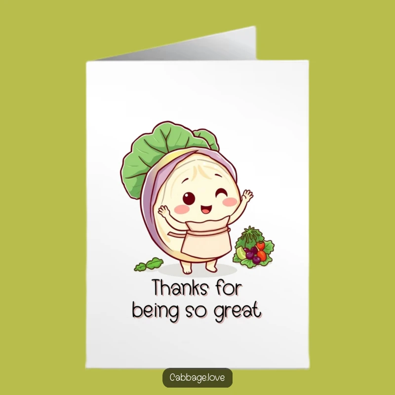 Free Printable Thank You Card: Cabbage Chef Tossing Salad Funny Downloadable